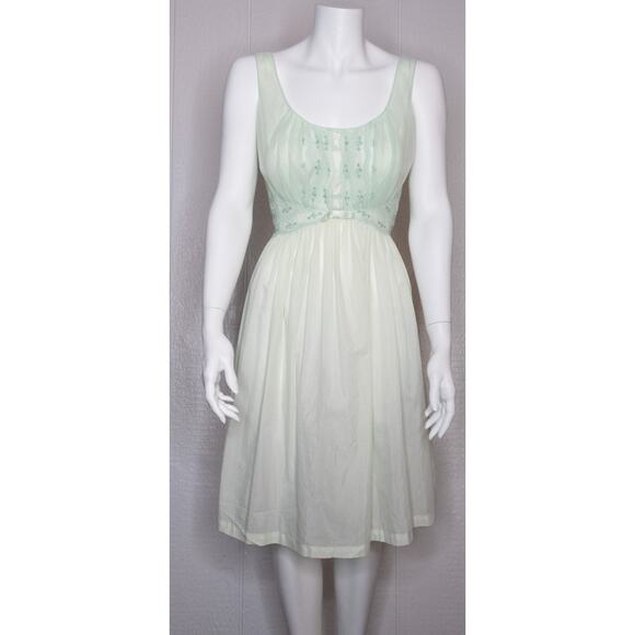 VINTAGE 60's Mint Green Pistachio Chiffon & Cotton Lace Night Dress S/M - Picture 2 of 8